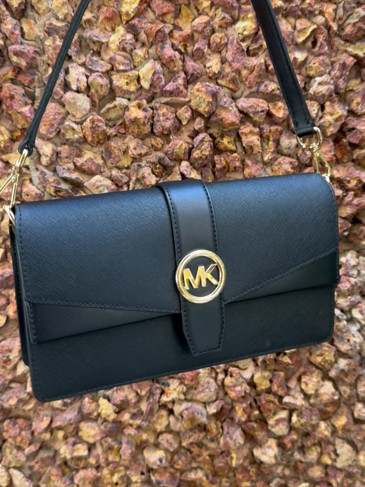 Blue Michael Kors flap shoulder bag with gold-tone logo hardware